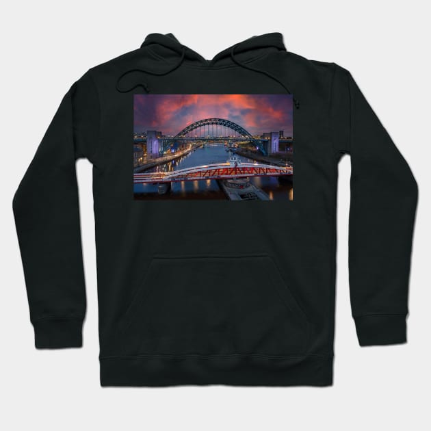 Newcastle Quayside bridges sunset Hoodie by tynesidephotos